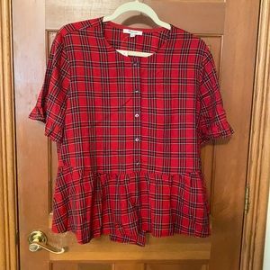 Madewell plaid button peplum top